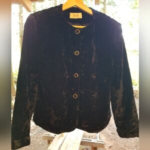 Small Size 6 ladies Velvet Jacket Button Up long sleeve black Laura Petites